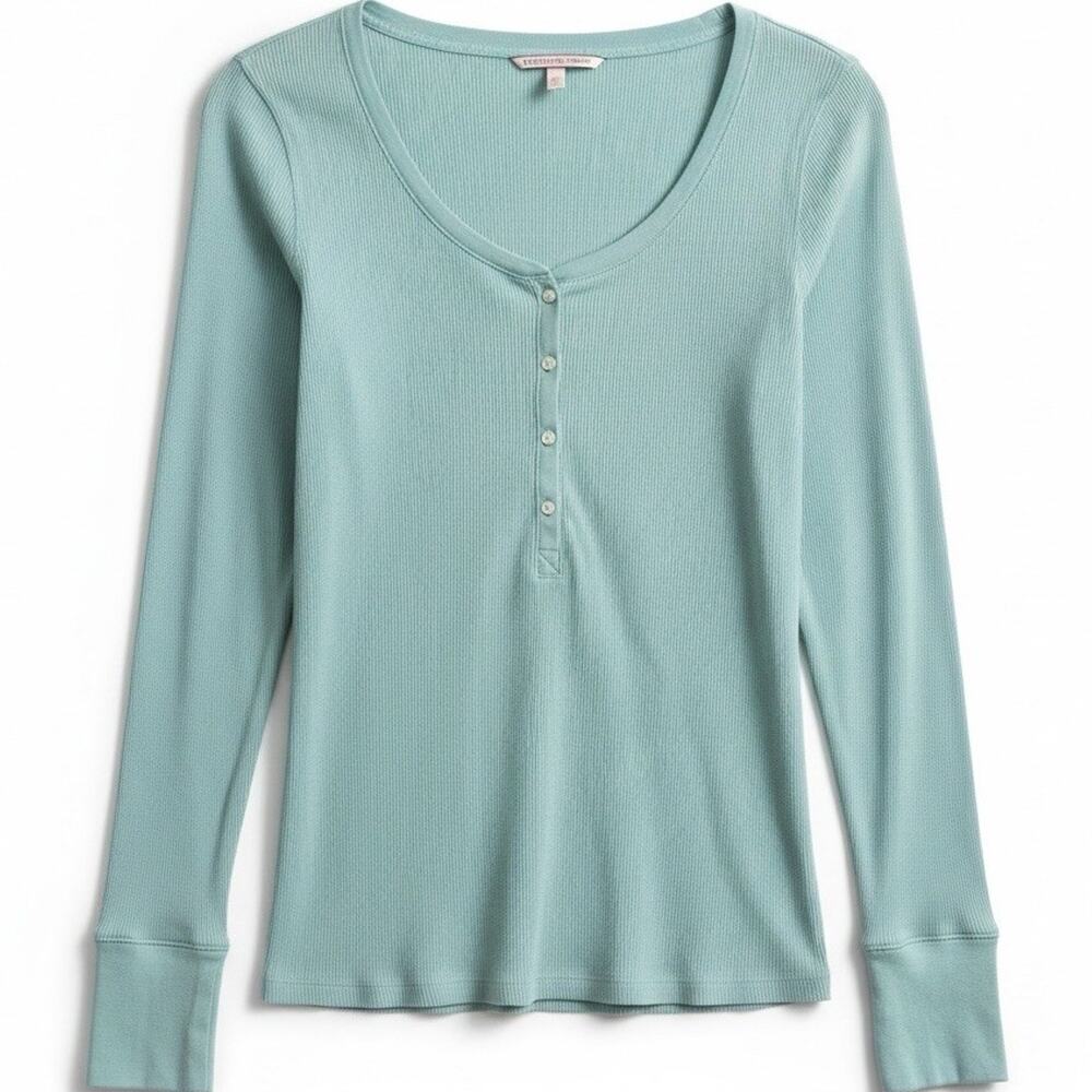 Y2K Victoria Secret Ribbed Henley Long Sleeve Shirt Cozy Minimalist Casual Large - Picture 2 of 11